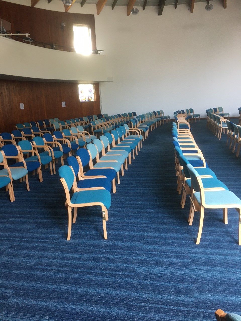 seating in sanctuary at 1mtre 